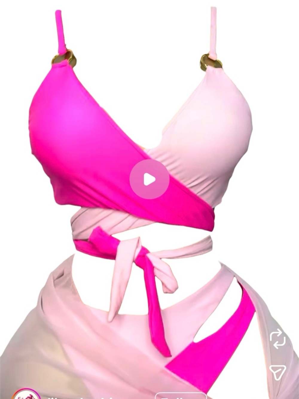 2 pice set Two-Tone Pink Tie-Front Bikini Top and bottoms